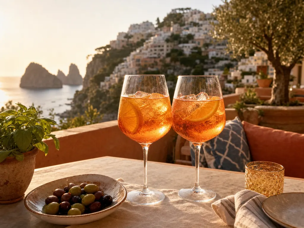 Terraza mediterránea con Aperol Spritz