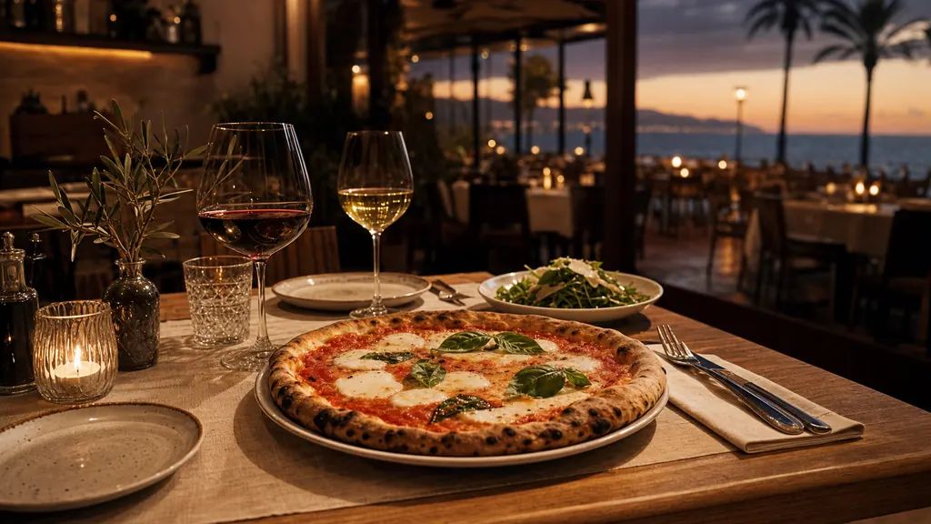 Mesa cálida de Capri Fuengirola con pizza napolitana