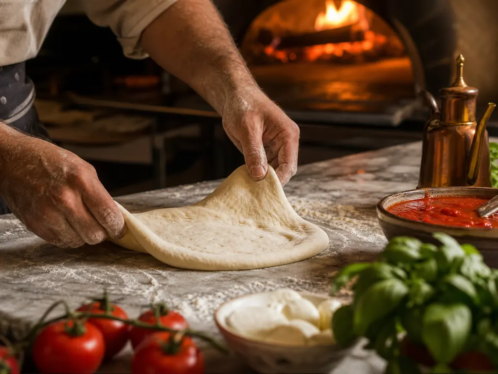 Preparación artesanal de una pizza de Capri