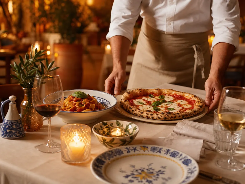 Mesa italiana servida con platos para compartir